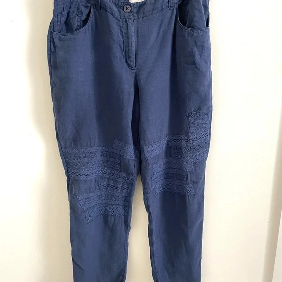 Chico's Pants Crop High Rise Straight Linen Navy Blue - Picture 2 of 7